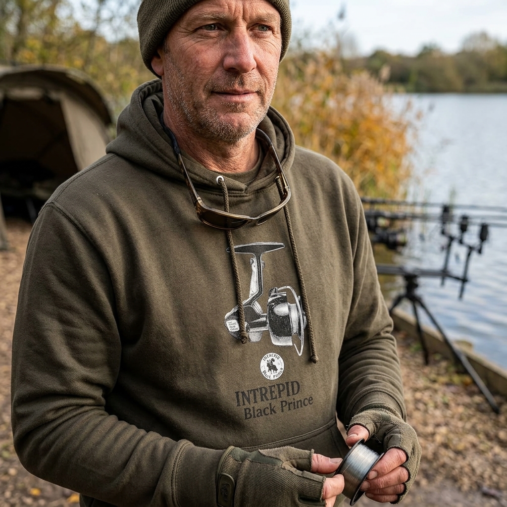 Intrepid Black Prince Vintage Reel Fishing Hoodie