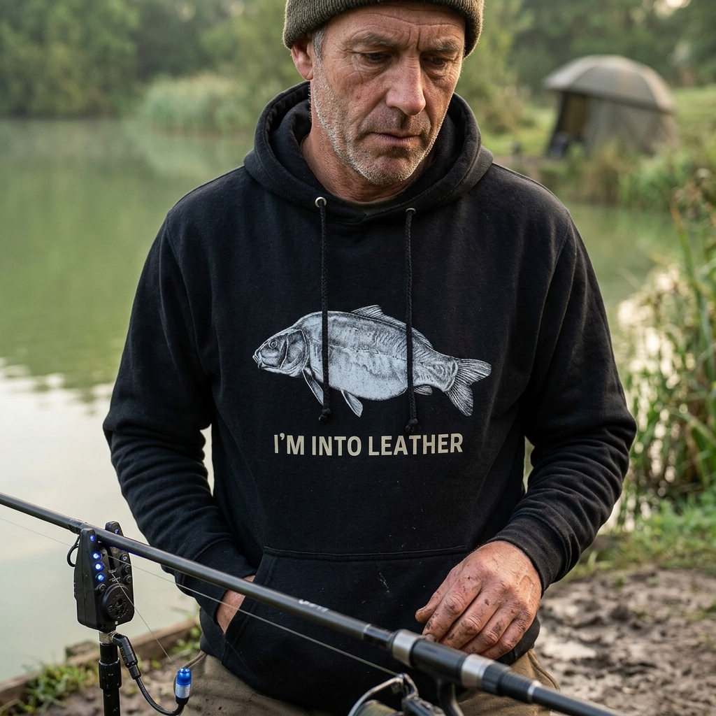 "I'm Into Leather" Leather Carp Fishing Hoodie