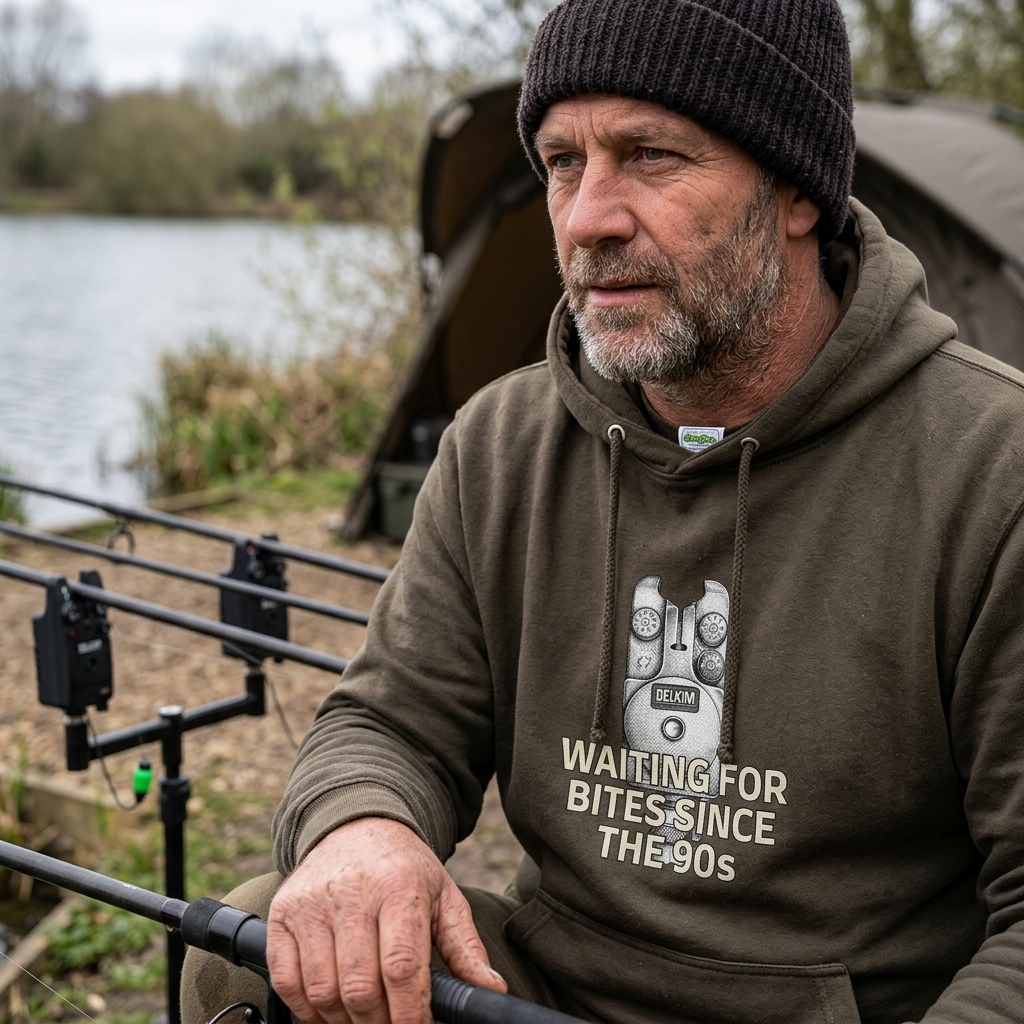 Vintage Bite Alarm "Waiting For Bites Since The 90s" Fishing Hoodie