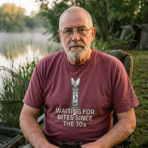 Heron Bite Indicator "Waiting For Bites Since The 70s" Fishing T-Shirt