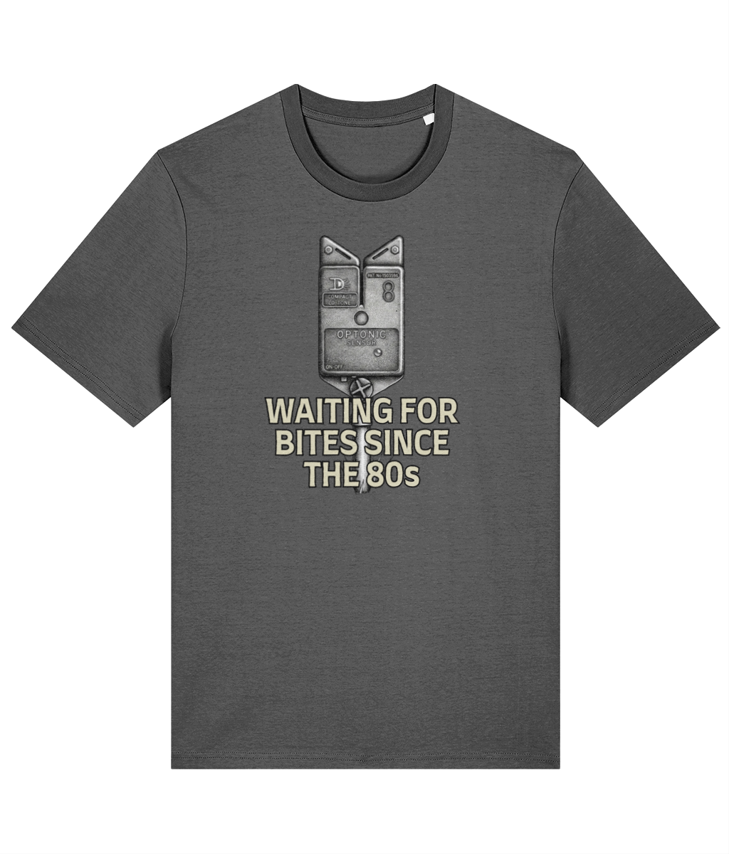 Optonic Bite Alarm "Waiting For Bites Since The 80s" Fishing T-Shirt - Image 6