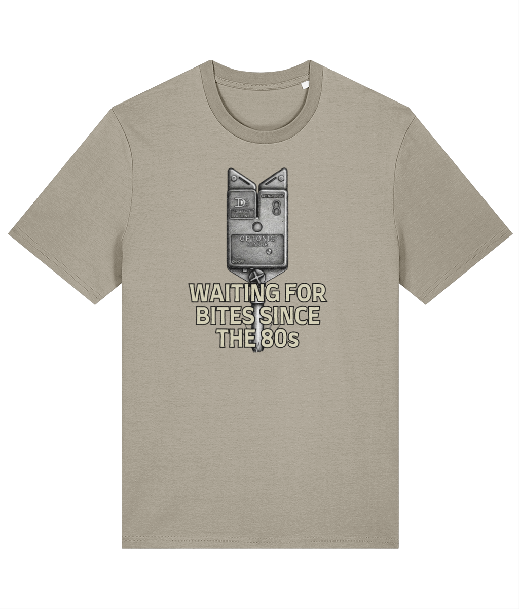 Optonic Bite Alarm "Waiting For Bites Since The 80s" Fishing T-Shirt - Image 4