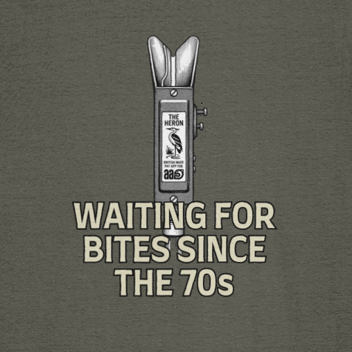 Heron Bite Indicator "Waiting For Bites Since The 70s" Fishing T-Shirt - Image 2