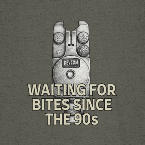 Vintage Bite Alarm "Waiting For Bites Since The 90s" Fishing T-Shirt - Image 2