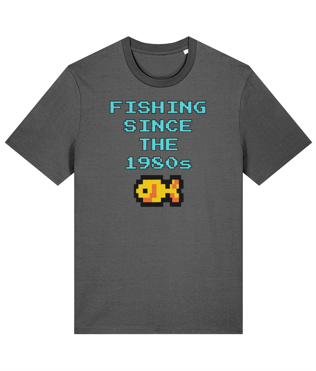 "Fishing Since The 1980s" Retro Pixel Fishing T-Shirt - Image 3