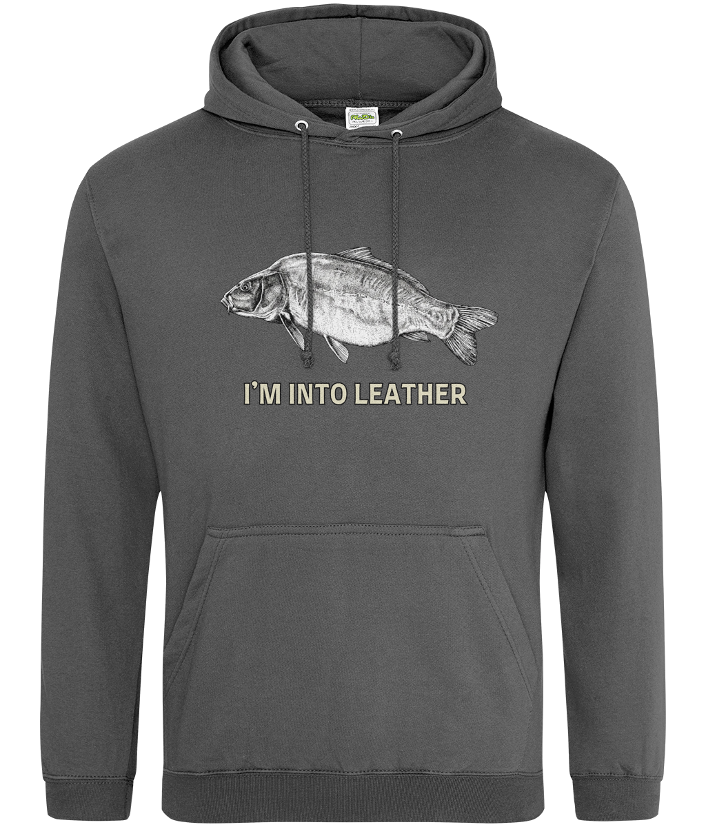 "I'm Into Leather" Leather Carp Fishing Hoodie - Image 3