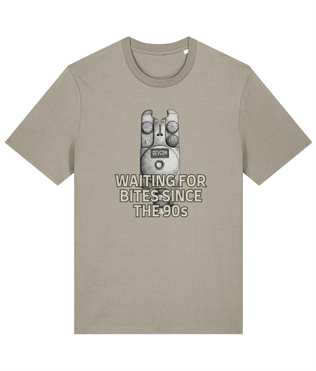 Vintage Bite Alarm "Waiting For Bites Since The 90s" Fishing T-Shirt - Image 4