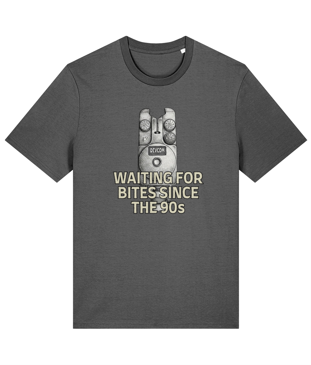 Vintage Bite Alarm "Waiting For Bites Since The 90s" Fishing T-Shirt - Image 7