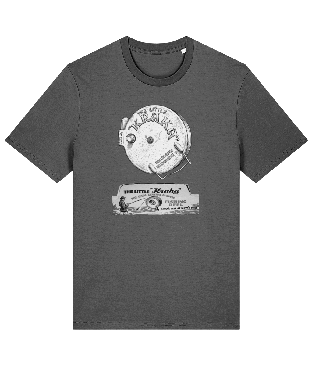 "The Little Kraka" Vintage Fishing Reel T-Shirt - Image 4