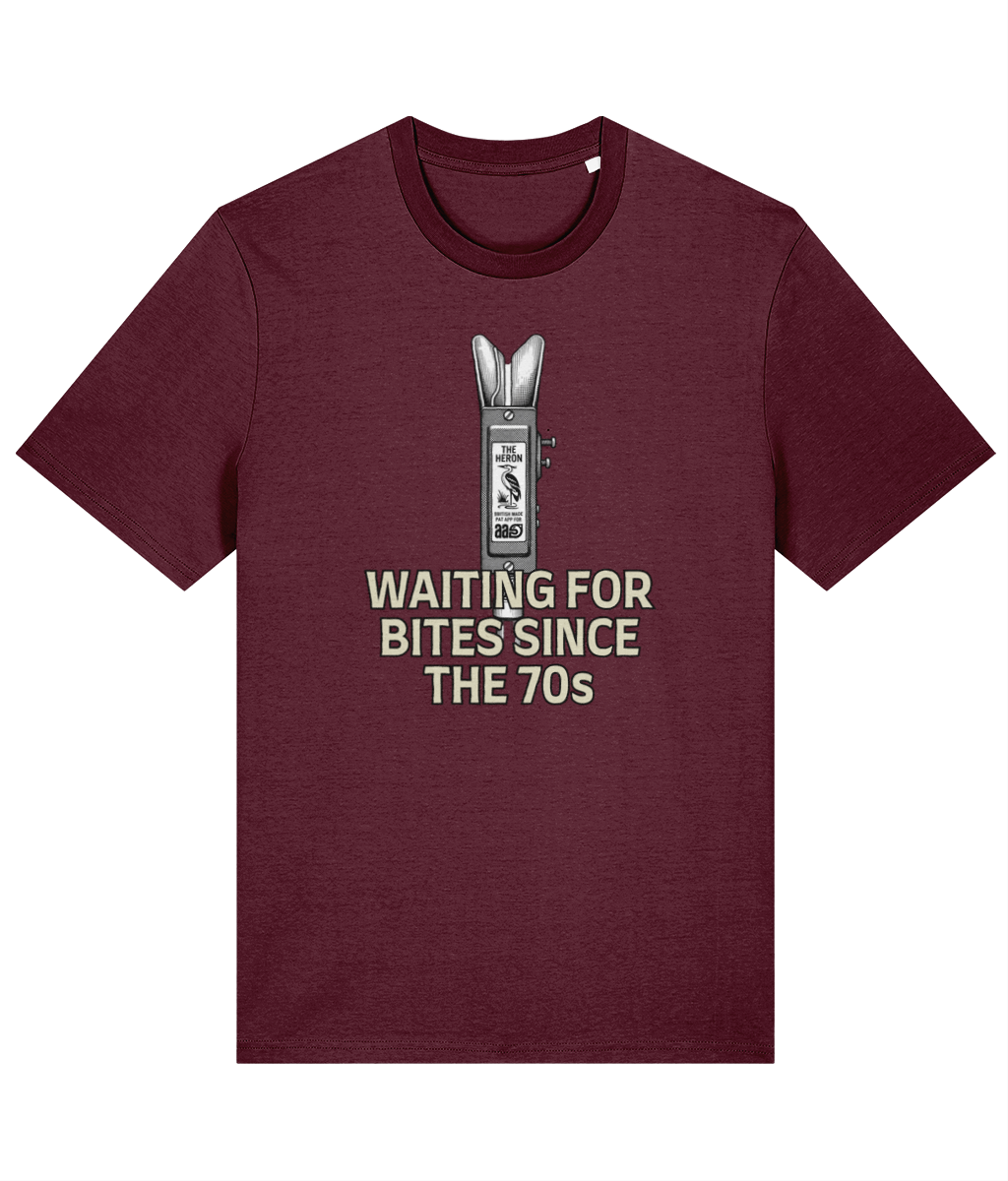 Heron Bite Indicator "Waiting For Bites Since The 70s" Fishing T-Shirt - Image 5