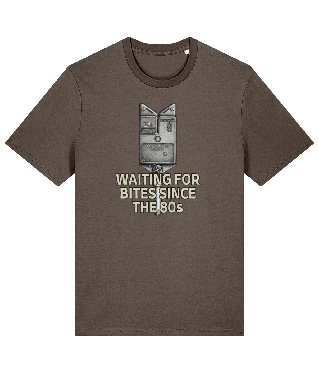 Optonic Bite Alarm "Waiting For Bites Since The 80s" Fishing T-Shirt - Image 3
