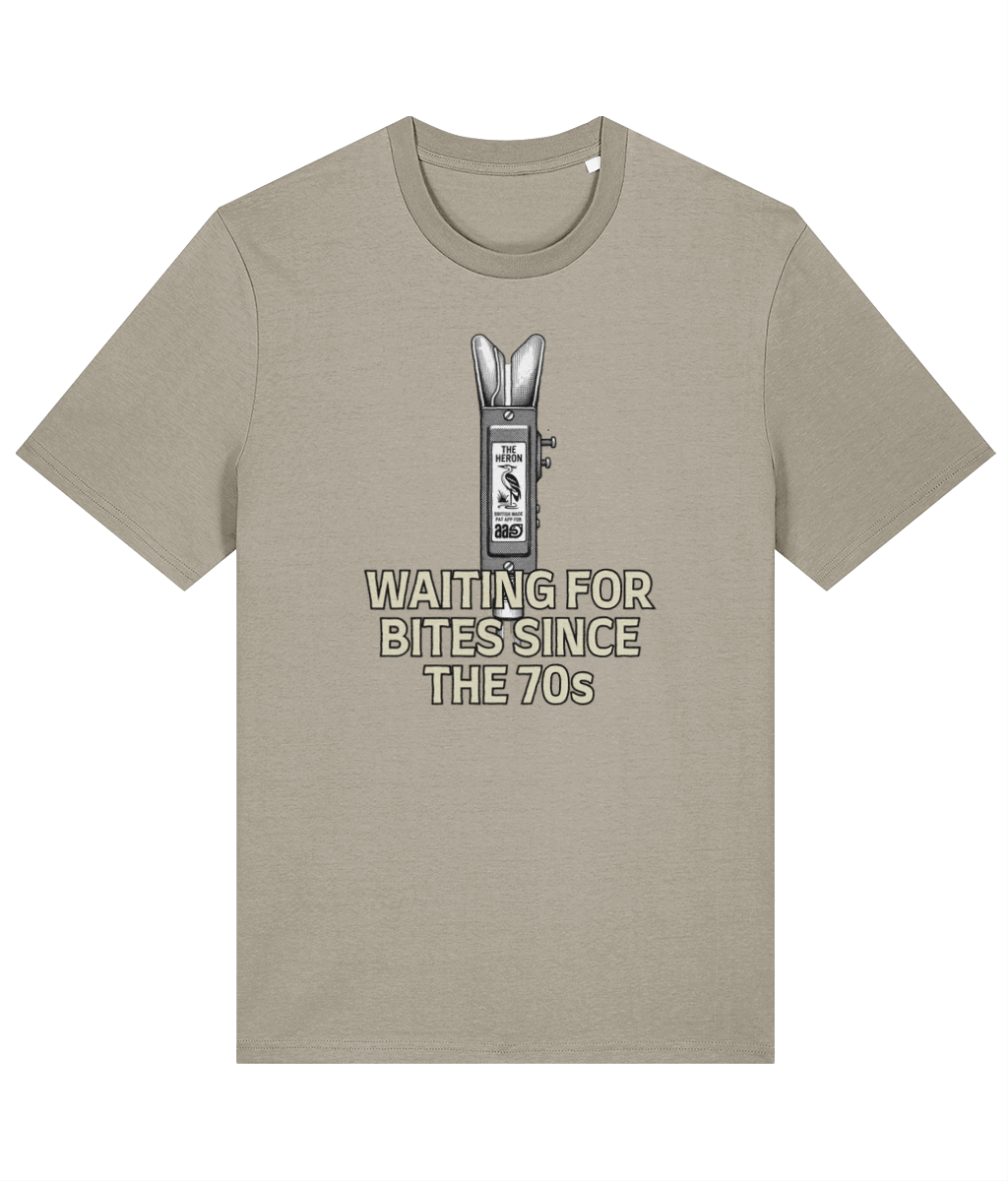 Heron Bite Indicator "Waiting For Bites Since The 70s" Fishing T-Shirt - Image 7