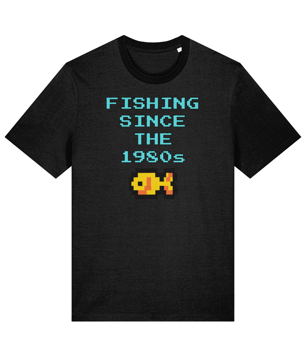 "Fishing Since The 1980s" Retro Pixel Fishing T-Shirt - Image 2