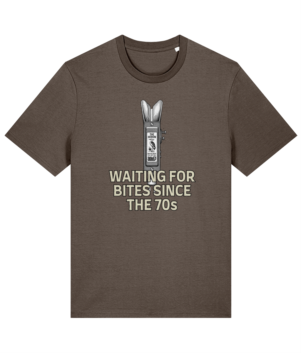 Heron Bite Indicator "Waiting For Bites Since The 70s" Fishing T-Shirt - Image 6