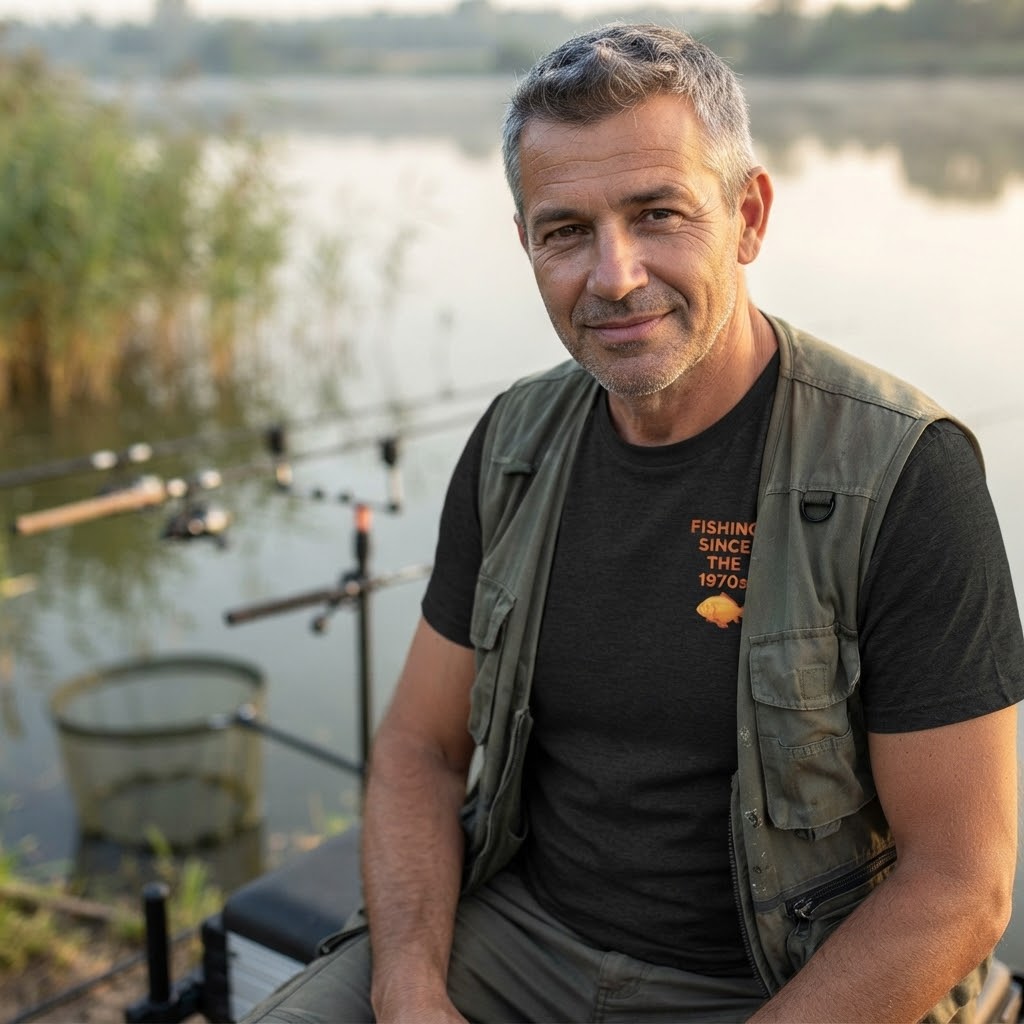“Fishing Since The 1970s” Crest Logo Retro Angling T-Shirt