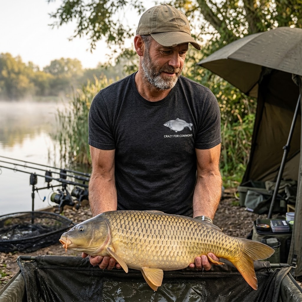 Crazy for Commons Crest Logo Carp Fishing T-Shirt