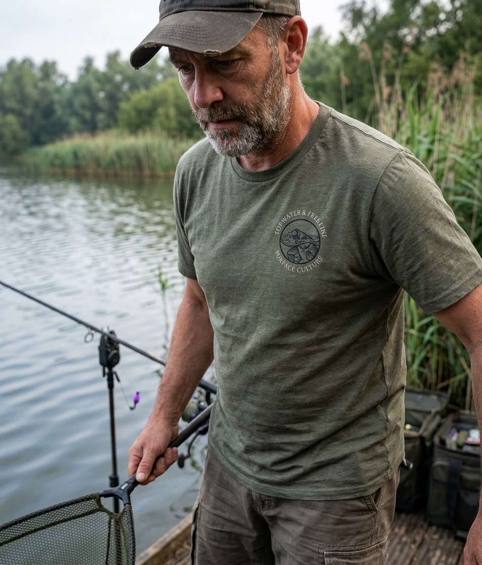 Topwater and Freeline Surface Culture Crest Logo Carp Fishing T-Shirt