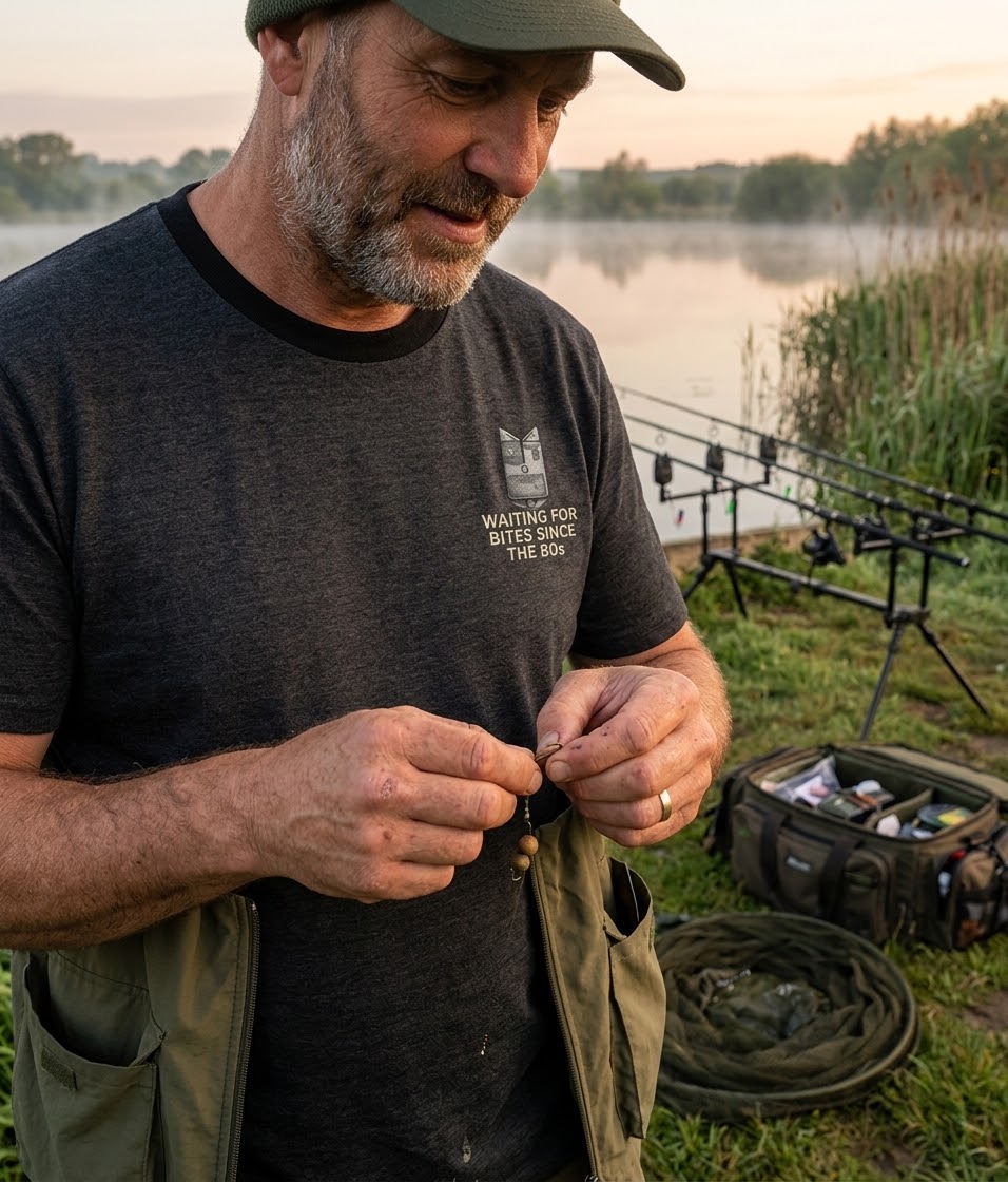 Optonic “Waiting For Bites Since The 80s” Crest Logo Fishing T-Shirt