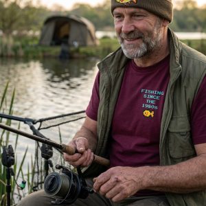 “Fishing Since The 1980s” Crest Logo Retro Pixel Fishing T-Shirt