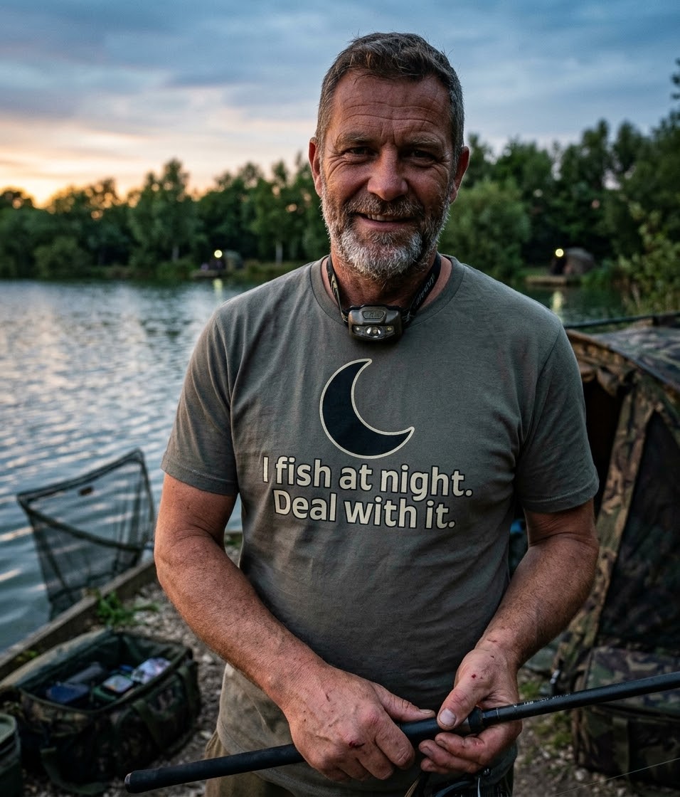 "I Fish At Night. Deal With It." — Carp Fishing T-Shirt