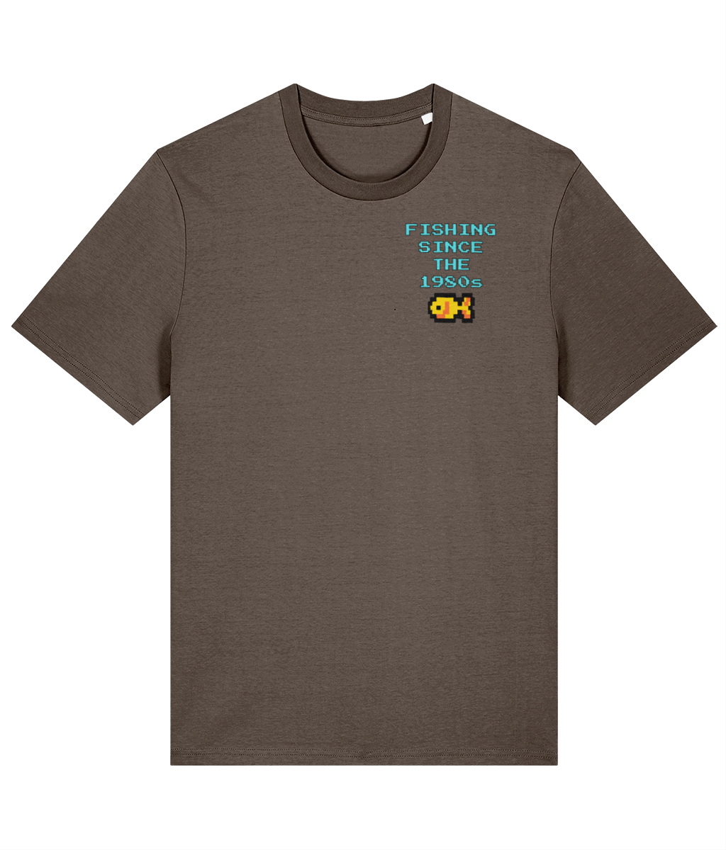 “Fishing Since The 1980s” Crest Logo Retro Pixel Fishing T-Shirt - Image 6