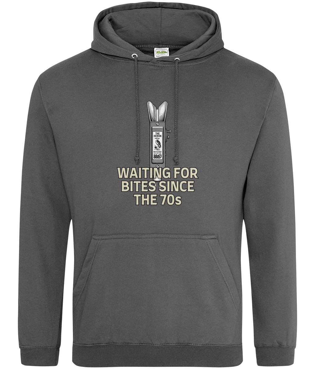 Heron Bite Indicator “Waiting For Bites Since The 70s” Fishing Hoodie - Image 5