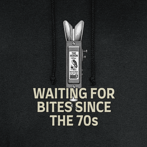 Heron Bite Indicator “Waiting For Bites Since The 70s” Fishing Hoodie - Image 2