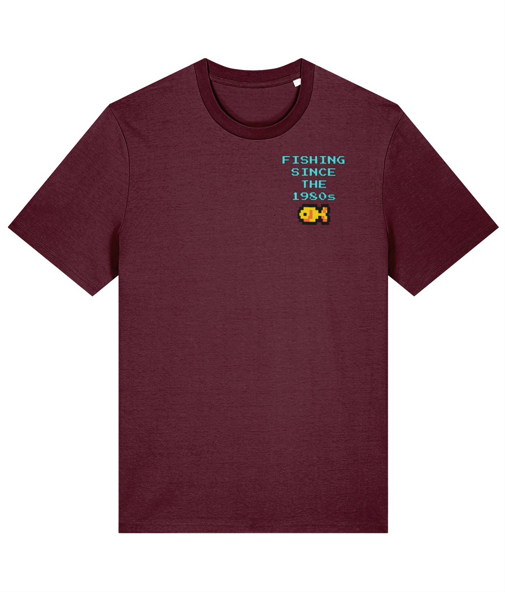 “Fishing Since The 1980s” Crest Logo Retro Pixel Fishing T-Shirt - Image 4