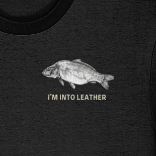 “I’m Into Leather” Leather Crest Logo Carp Fishing T-Shirt - Image 2