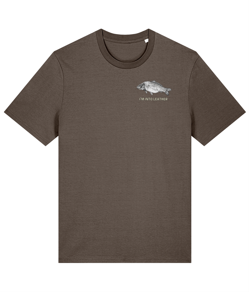 “I’m Into Leather” Leather Crest Logo Carp Fishing T-Shirt - Image 6