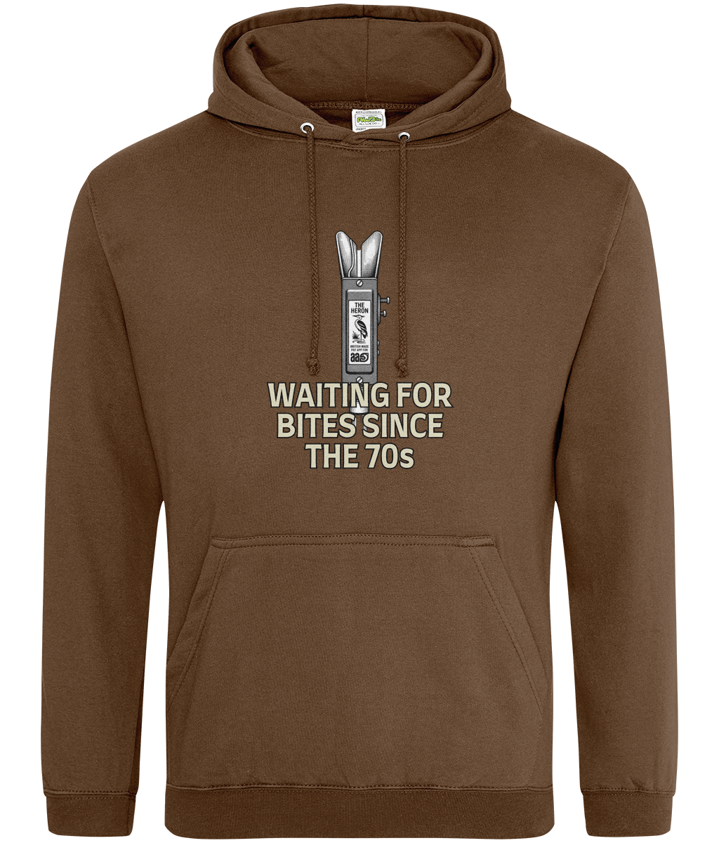 Heron Bite Indicator “Waiting For Bites Since The 70s” Fishing Hoodie - Image 6