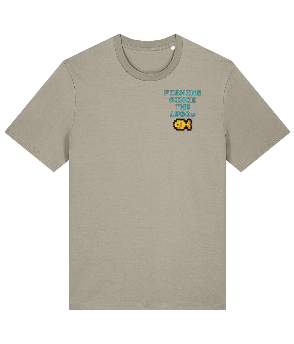 “Fishing Since The 1980s” Crest Logo Retro Pixel Fishing T-Shirt - Image 7