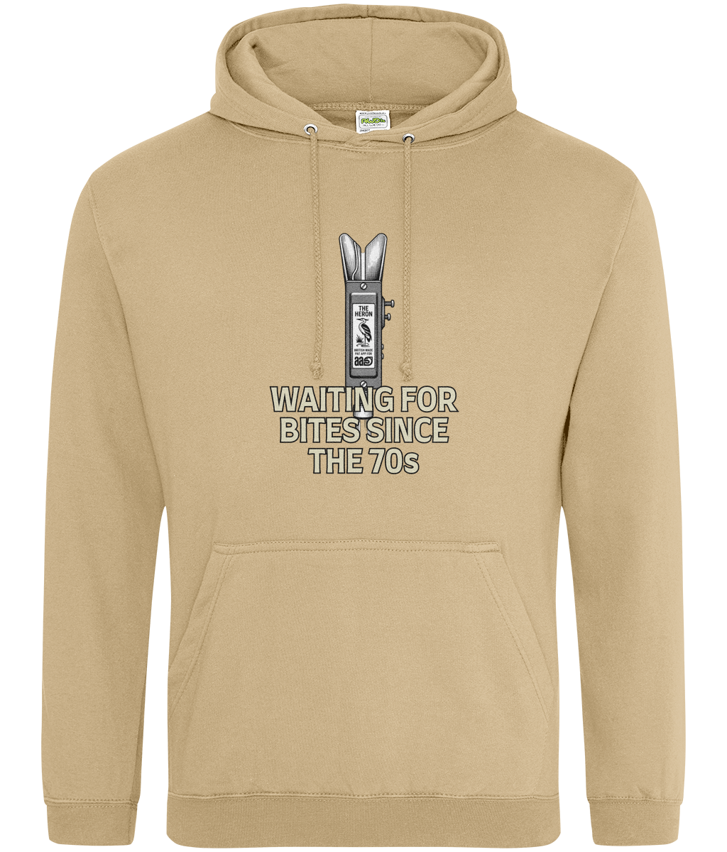 Heron Bite Indicator “Waiting For Bites Since The 70s” Fishing Hoodie - Image 4