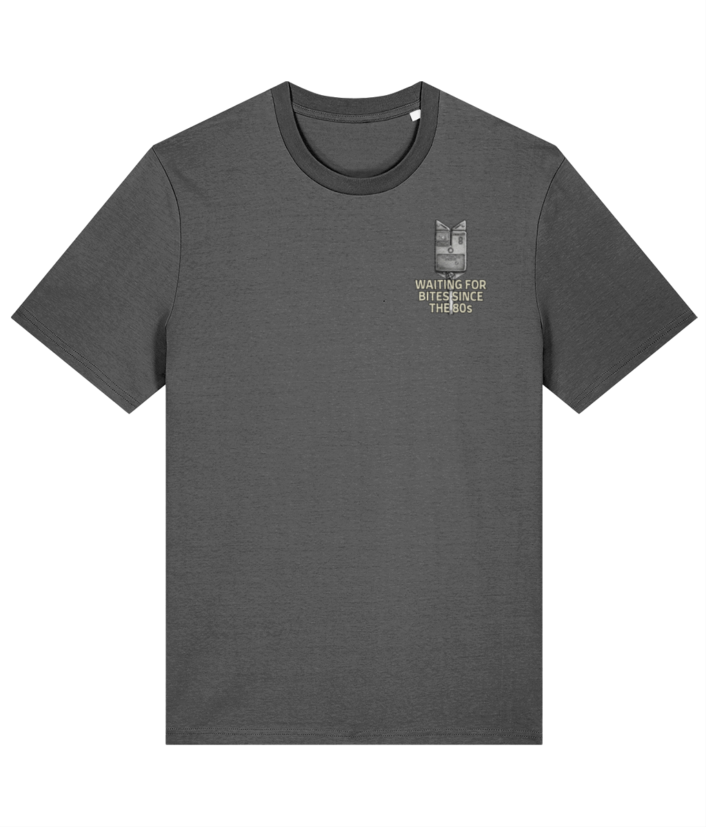 Optonic “Waiting For Bites Since The 80s” Crest Logo Fishing T-Shirt - Image 3