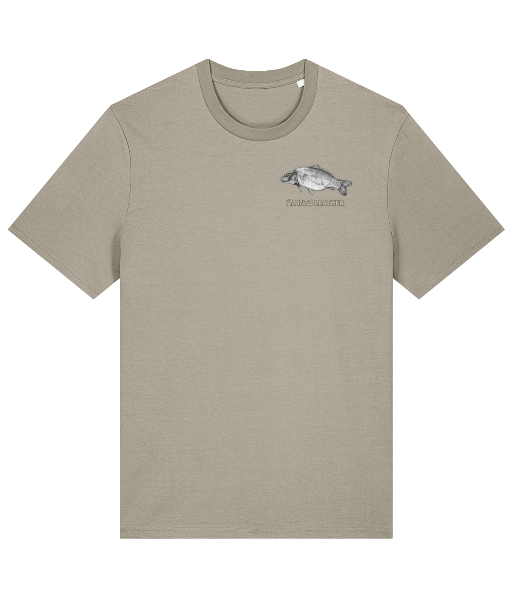 “I’m Into Leather” Leather Crest Logo Carp Fishing T-Shirt - Image 7