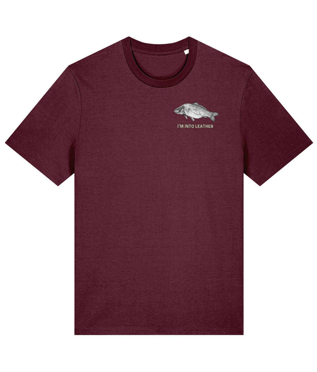 “I’m Into Leather” Leather Crest Logo Carp Fishing T-Shirt - Image 4