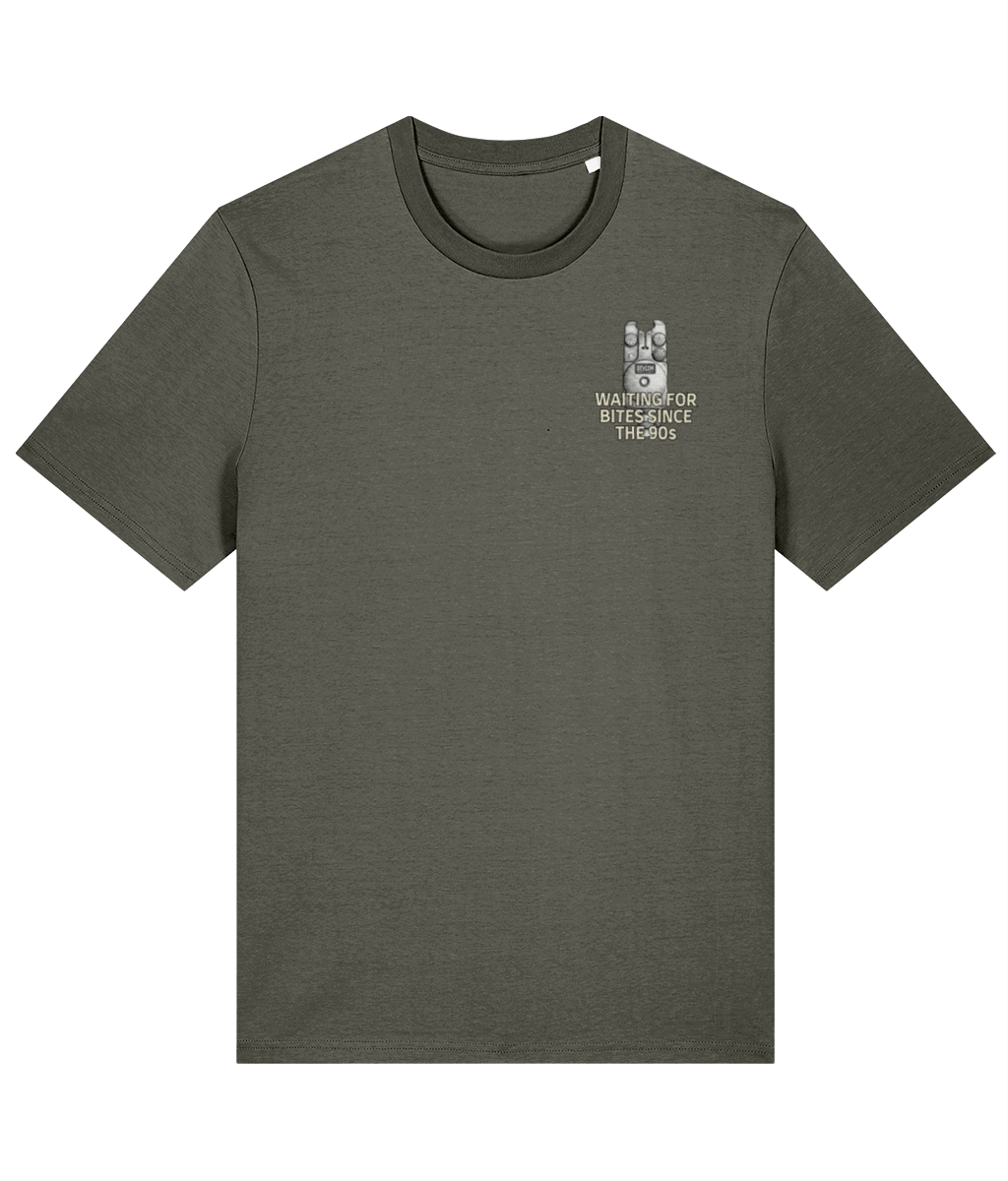 “Waiting For Bites Since The 90s” Bite Alarm Crest Logo Fishing T-Shirt - Image 5
