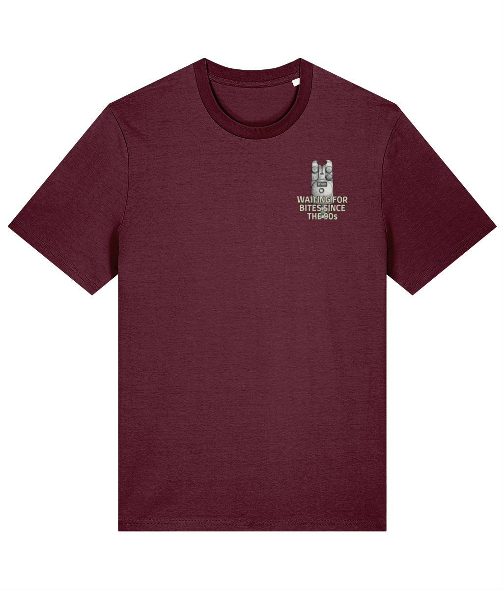 “Waiting For Bites Since The 90s” Bite Alarm Crest Logo Fishing T-Shirt - Image 4