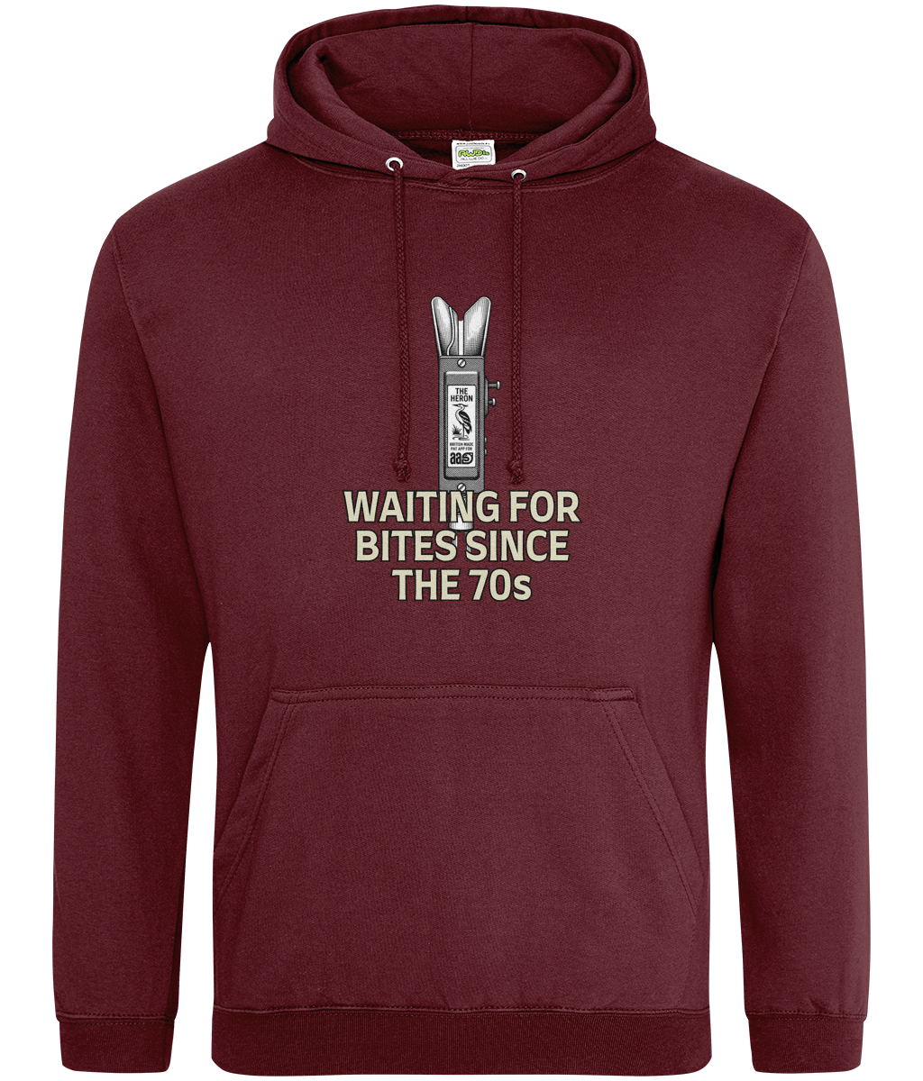 Heron Bite Indicator “Waiting For Bites Since The 70s” Fishing Hoodie - Image 7