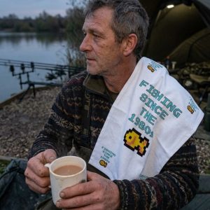 Fishing Since the 1980s" Retro Pixel Art Tea Towel – 100% Cotton, Made in the UK