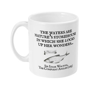 "The Waters Are Nature's Storehouse in Which She Locks Up Her Wonders" – Izaak Walton Quote Fishing Mug