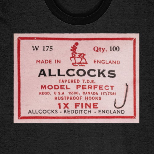 Allcocks Vintage Fishing Hook Packet T-Shirt – Model Perfect, Made in England - Image 2