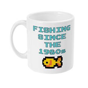“Fishing Since the 1980s" Retro Pixel Art Mug