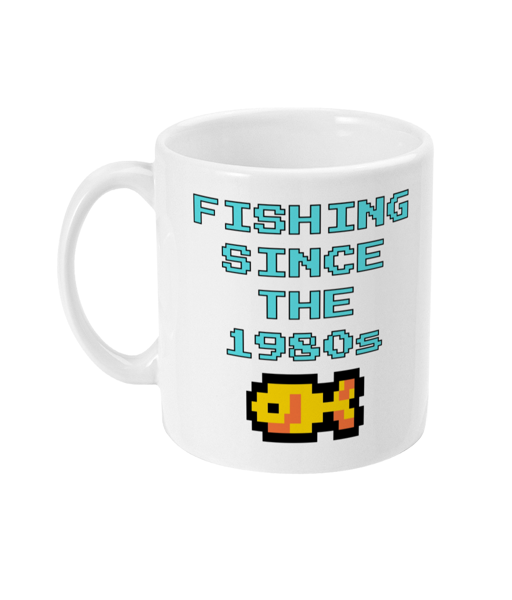 “Fishing Since the 1980s" Retro Pixel Art Mug - Image 2