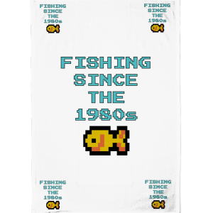Fishing Since the 1980s" Retro Pixel Art Tea Towel – 100% Cotton, Made in the UK
