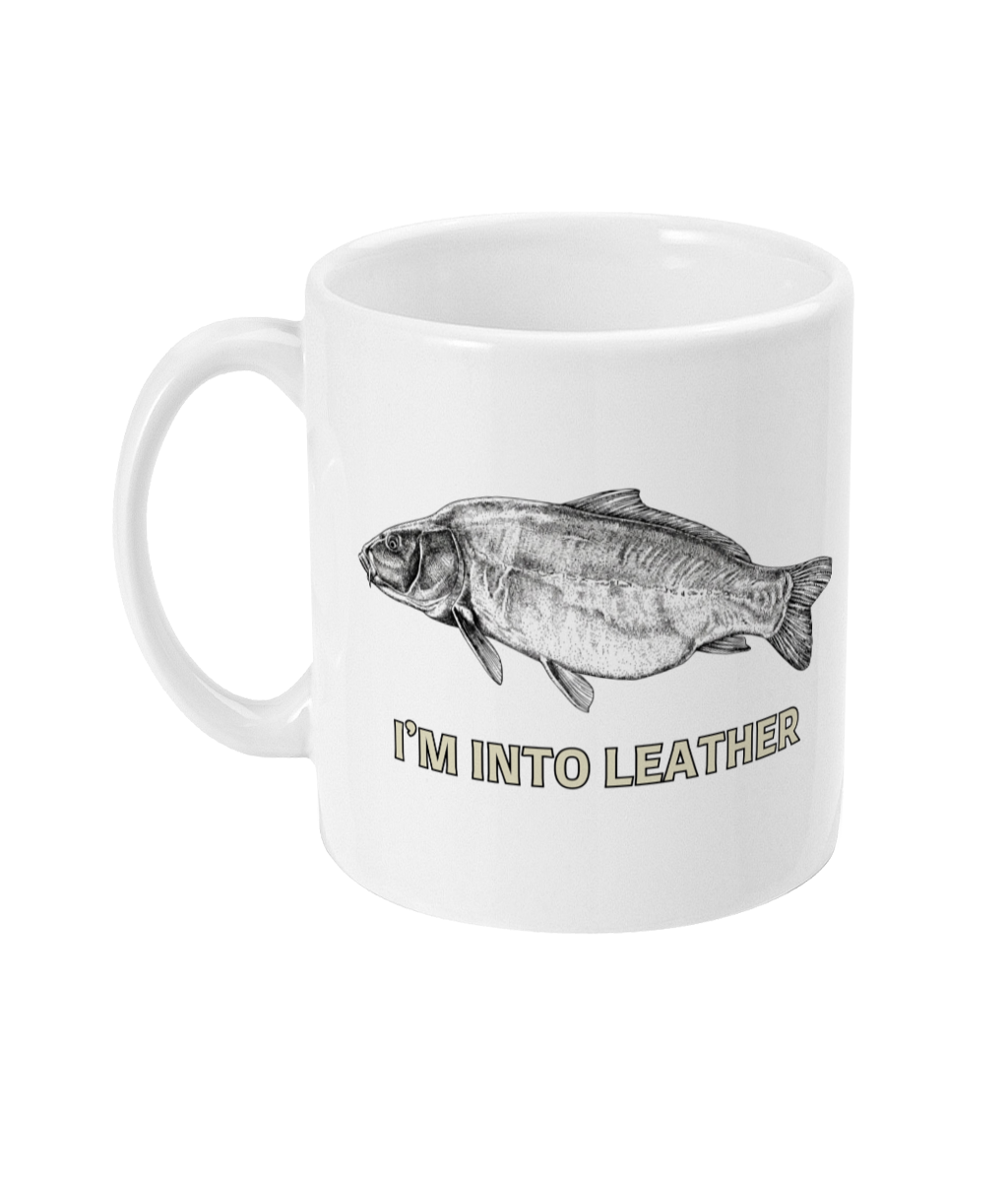 “I’m Into Leather” Leather Carp Fishing Mug - Image 2