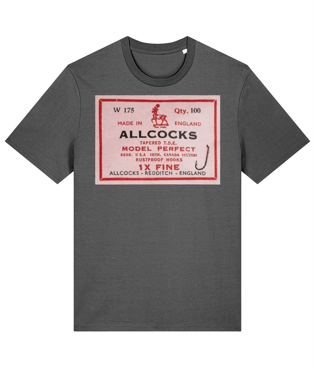 Allcocks Vintage Fishing Hook Packet T-Shirt – Model Perfect, Made in England - Image 3